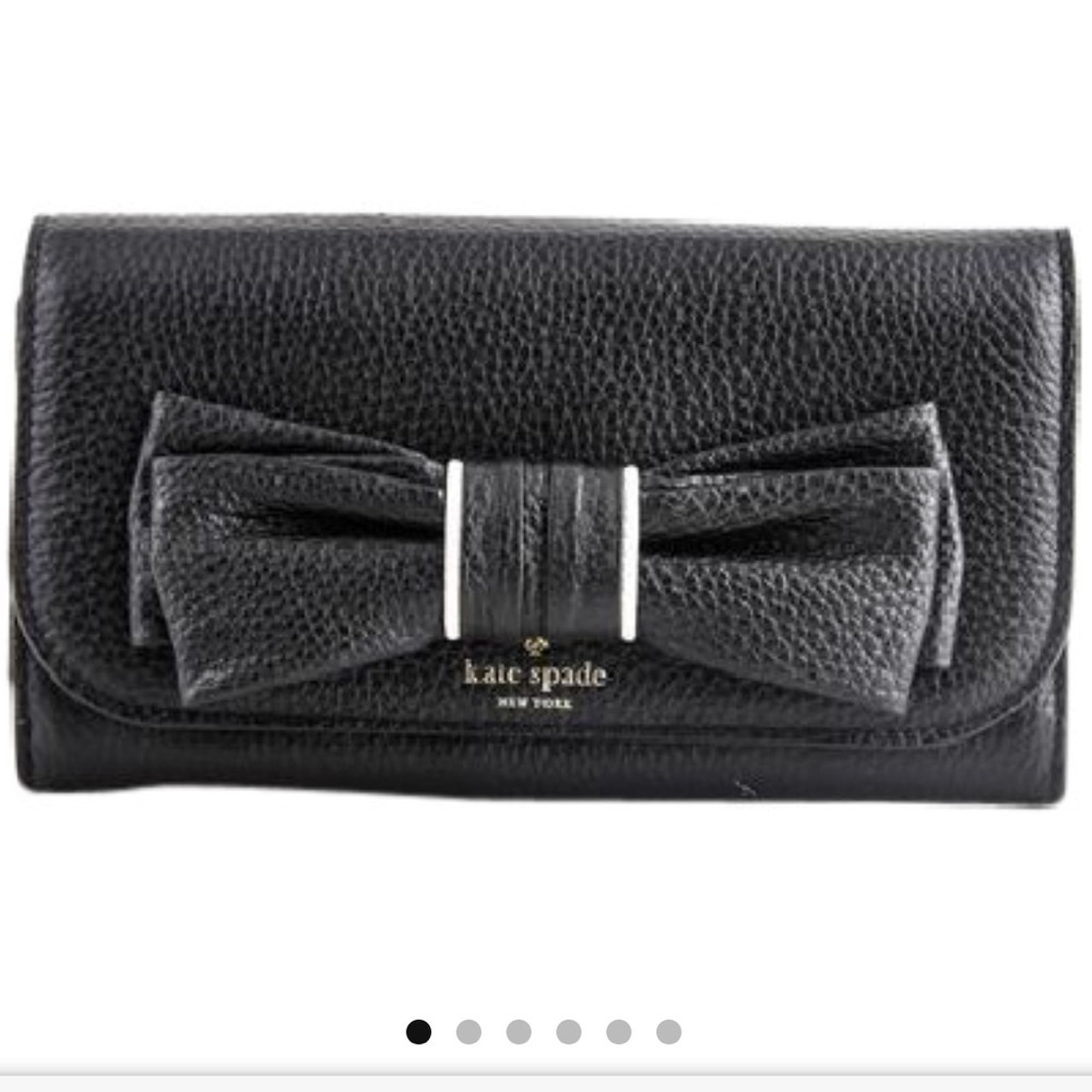 kate spade Black Pebbled Leather Bow Clutch